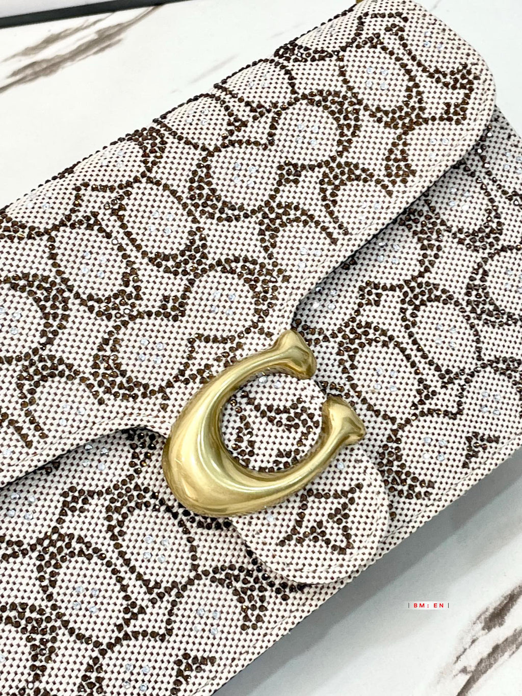 Crystal Embellished Monogram Flap Shoulder Bag
