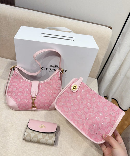 3-Piece Monogram Canvas Shoulder Bag & Wallet Set