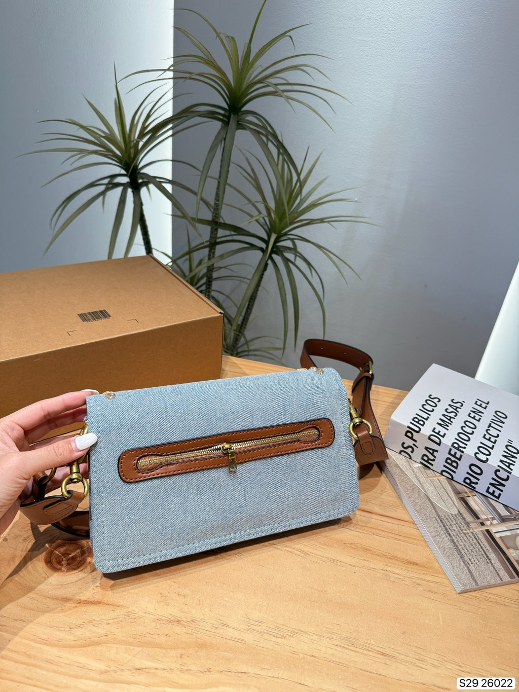 Crystal Embellished Denim Flap Shoulder Bag