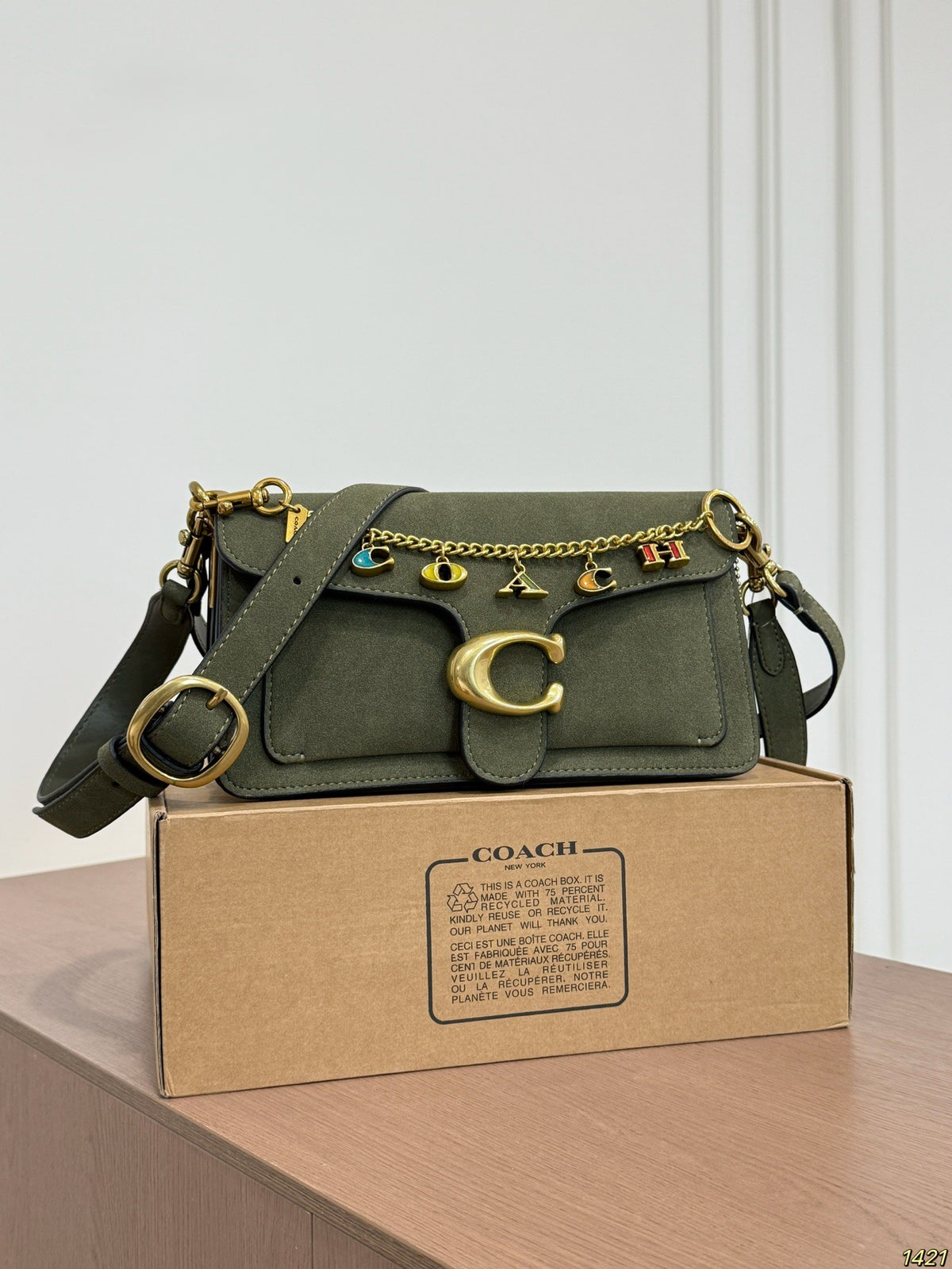 Suede Flap Shoulder Bag with Rainbow Charm Chain – Vintage Buckle Bag