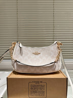 White Shoulder Bag with Gold Chain Strap