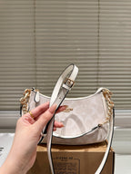White Shoulder Bag with Gold Chain Strap