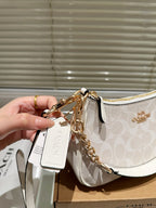 White Shoulder Bag with Gold Chain Strap