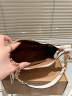 White Shoulder Bag with Gold Chain Strap