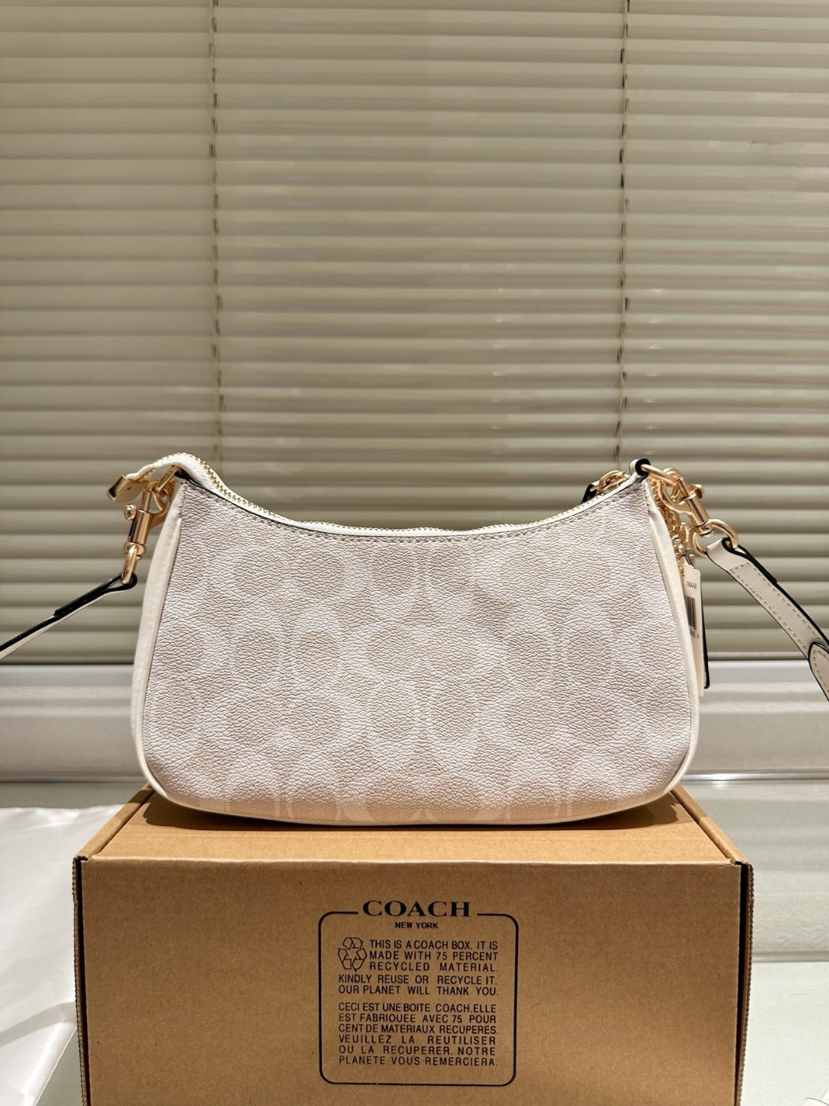 White Shoulder Bag with Gold Chain Strap