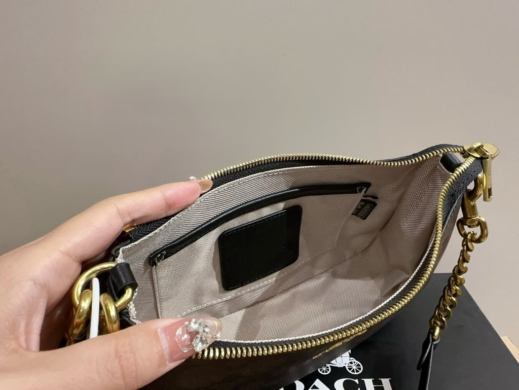 Brown Shoulder Bag with Gold Chain and Crossbody Strap