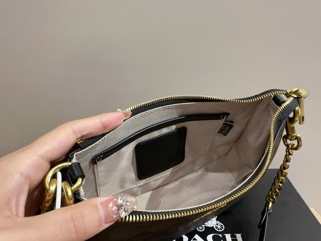 Brown Shoulder Bag with Gold Chain and Crossbody Strap