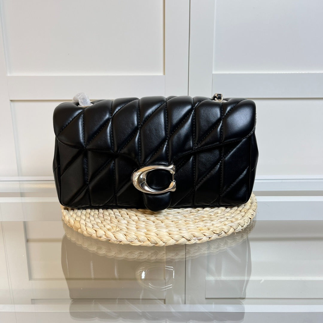 Black Quilted Shoulder Bag with Chain Strap