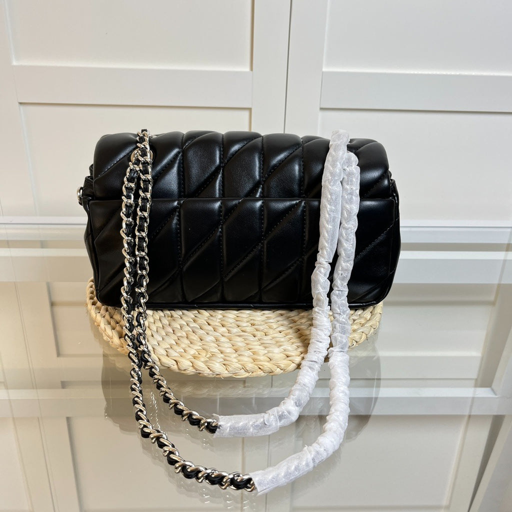 Black Quilted Shoulder Bag with Chain Strap