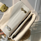 Cream White Quilted Shoulder Bag with Gold Hardware