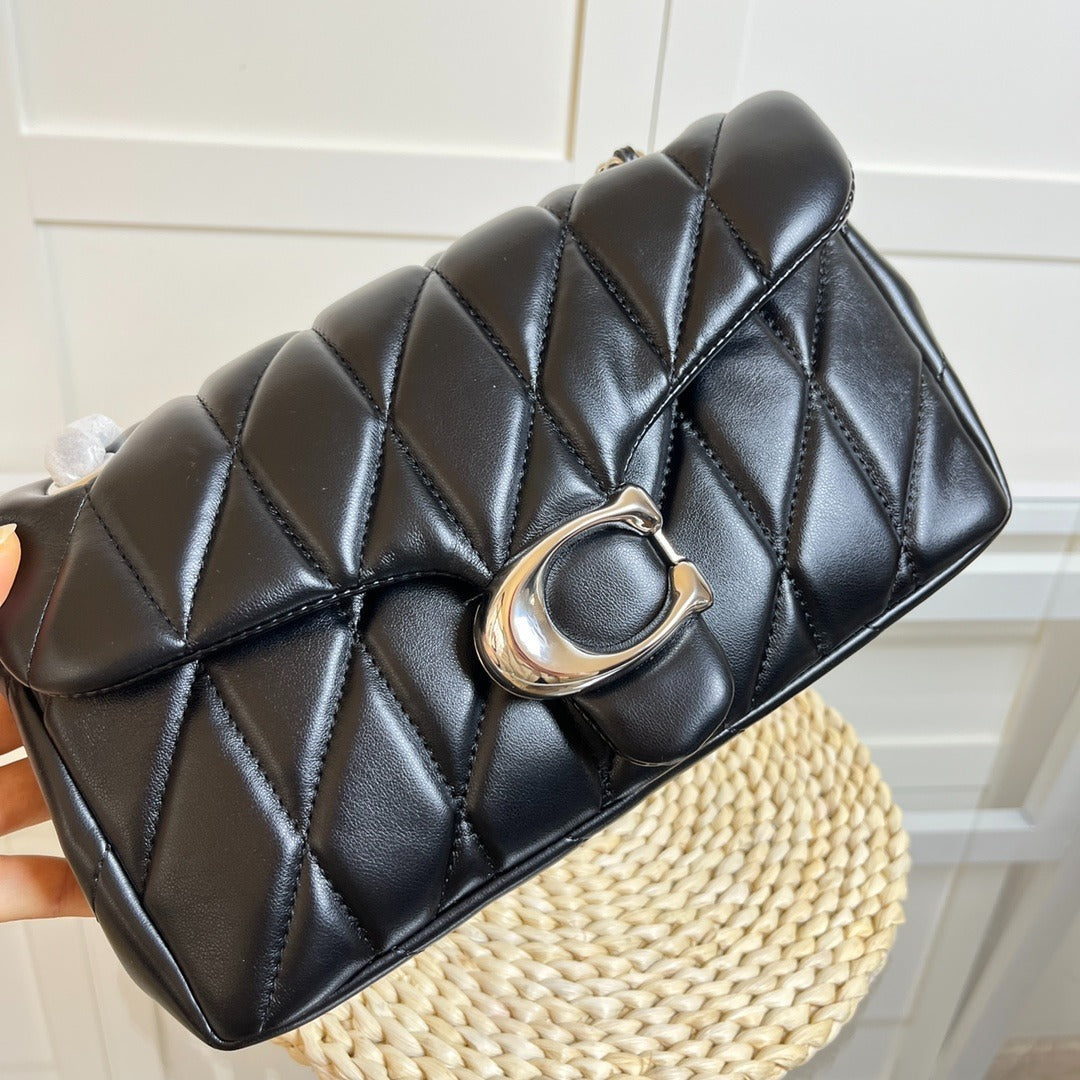 Black Quilted Shoulder Bag with Chain Strap