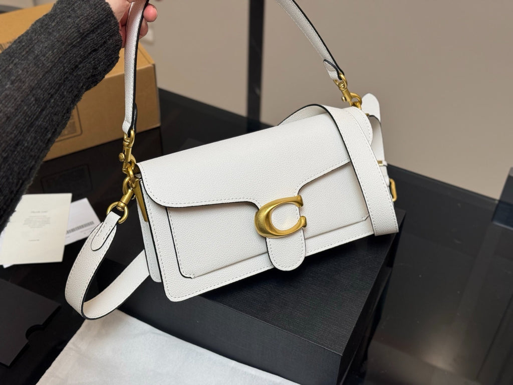 White Shoulder Bag with Gold-Tone Hardware and Adjustable Strap