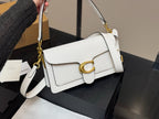 White Shoulder Bag with Gold-Tone Hardware and Adjustable Strap