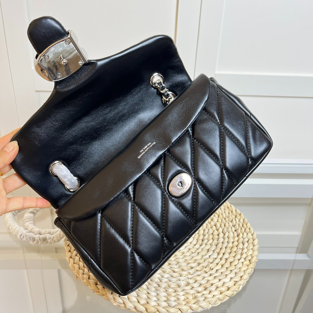 Black Quilted Shoulder Bag with Chain Strap