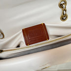 Cream White Quilted Shoulder Bag with Gold Hardware