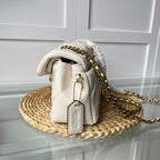 Cream White Quilted Shoulder Bag with Gold Hardware