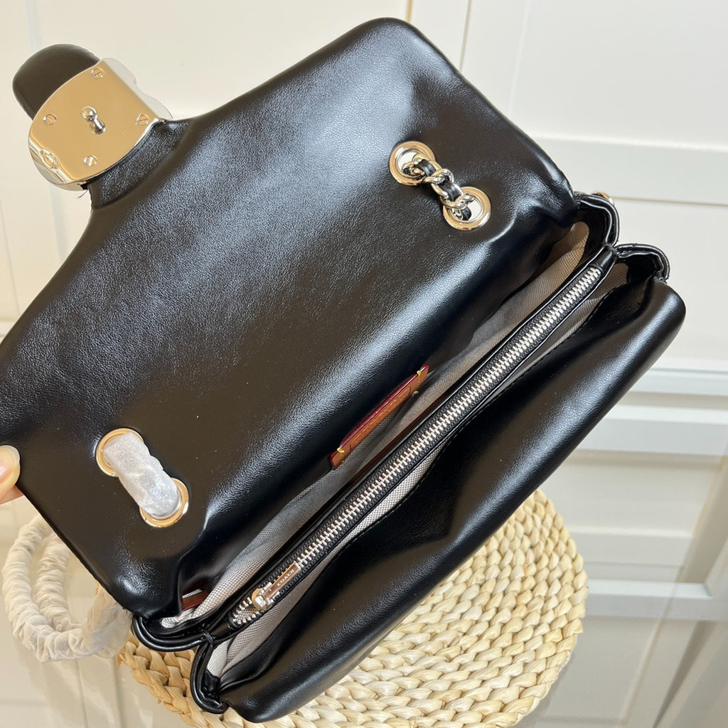 Black Quilted Shoulder Bag with Chain Strap