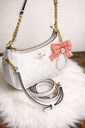 White Shoulder Bag with Gold Chain Strap