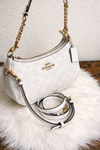 White Shoulder Bag with Gold Chain Strap