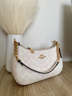 White Shoulder Bag with Gold Chain Strap