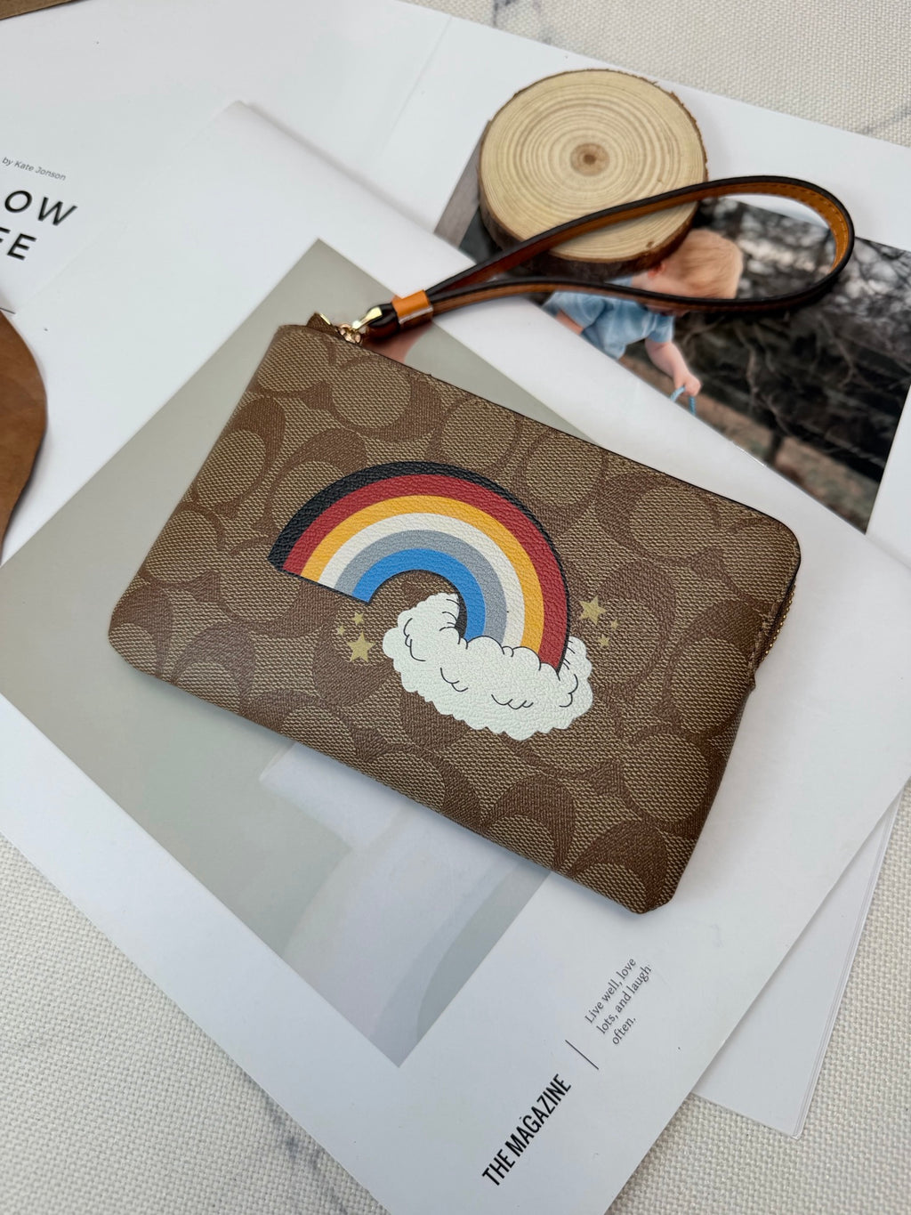 Rainbow Embroidered Monogram Wristlet Clutch – Zip Pouch