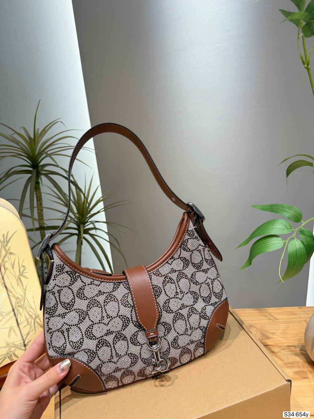 Monogram Jacquard Crescent Shoulder Bag – Lightweight Underarm Bag