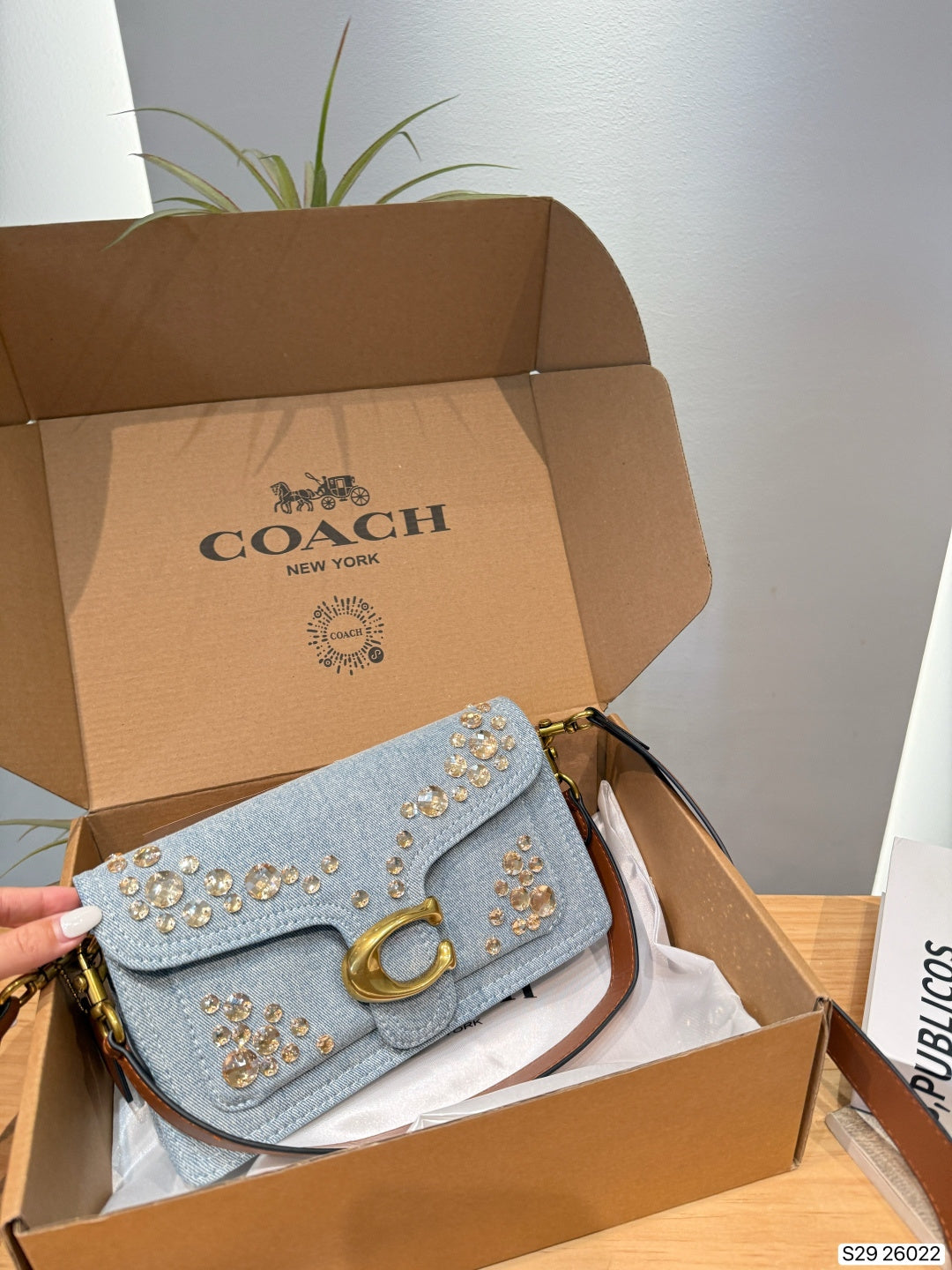 Crystal Embellished Denim Flap Shoulder Bag