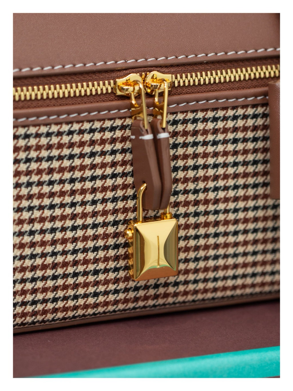 Houndstooth Structured Shoulder Bag with Detachable Strap