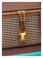 Houndstooth Structured Shoulder Bag with Detachable Strap