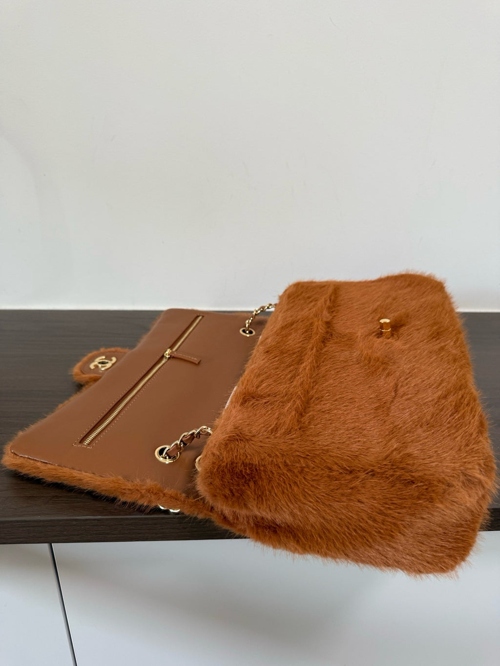 Women’s Faux Fur Maxi Flap Shoulder Bag – Elegant Plush Handbag