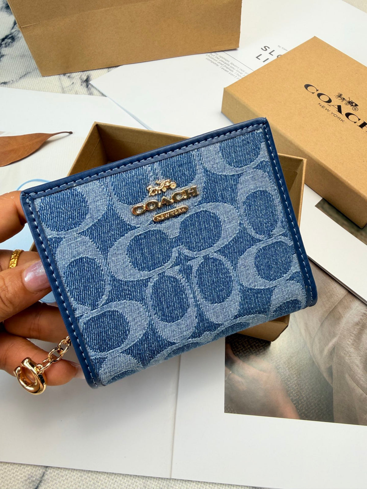 Monogram Cat Print Compact Wallet & Card Holder
