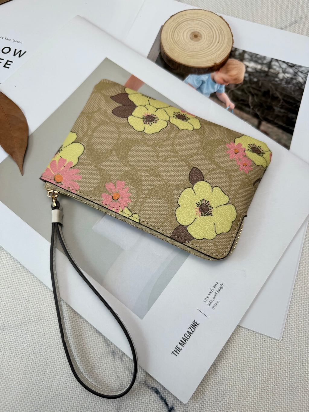 Floral Monogram Wristlet Clutch Pouch – Zip Around Handbag