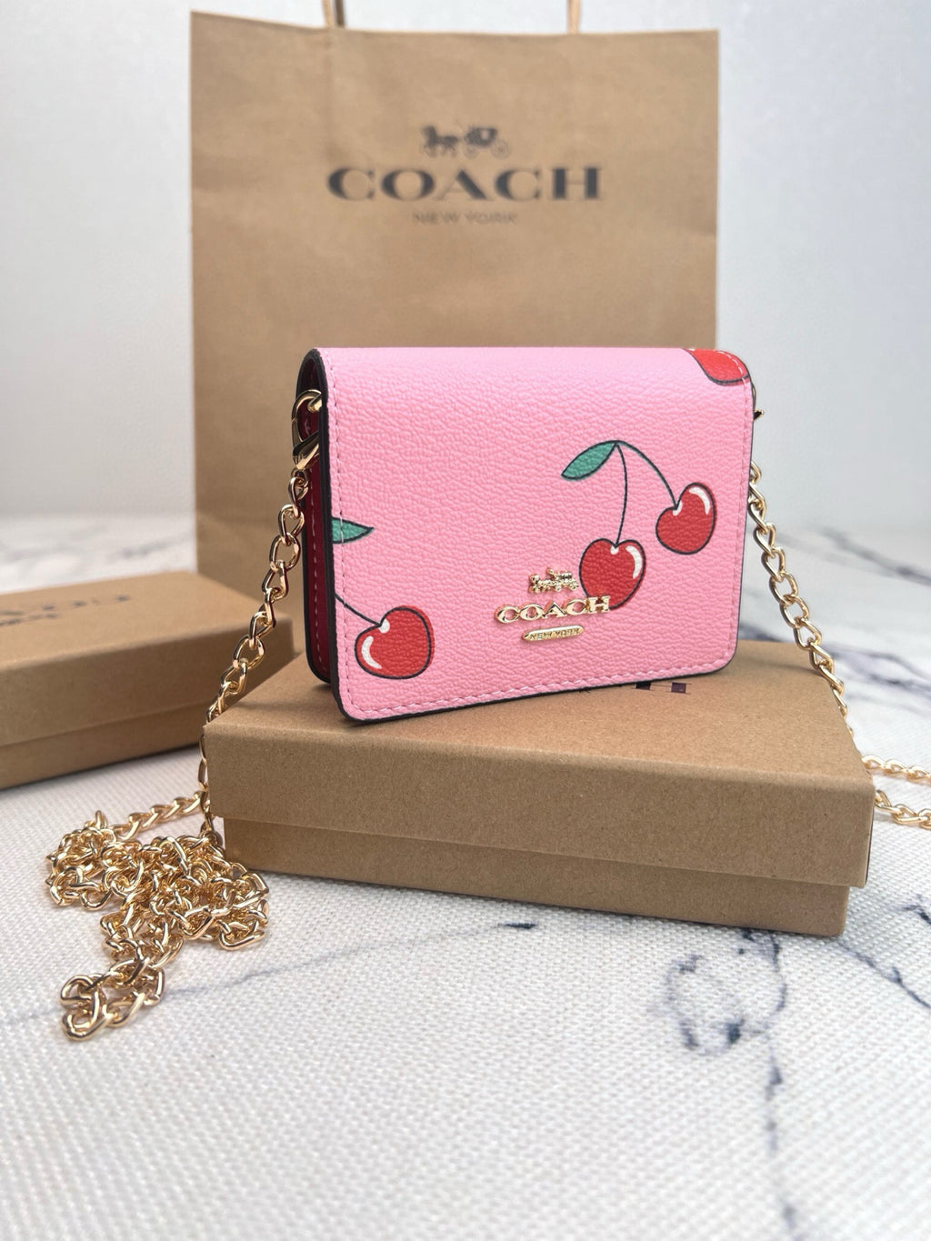 Floral Cherry Print Chain Wallet