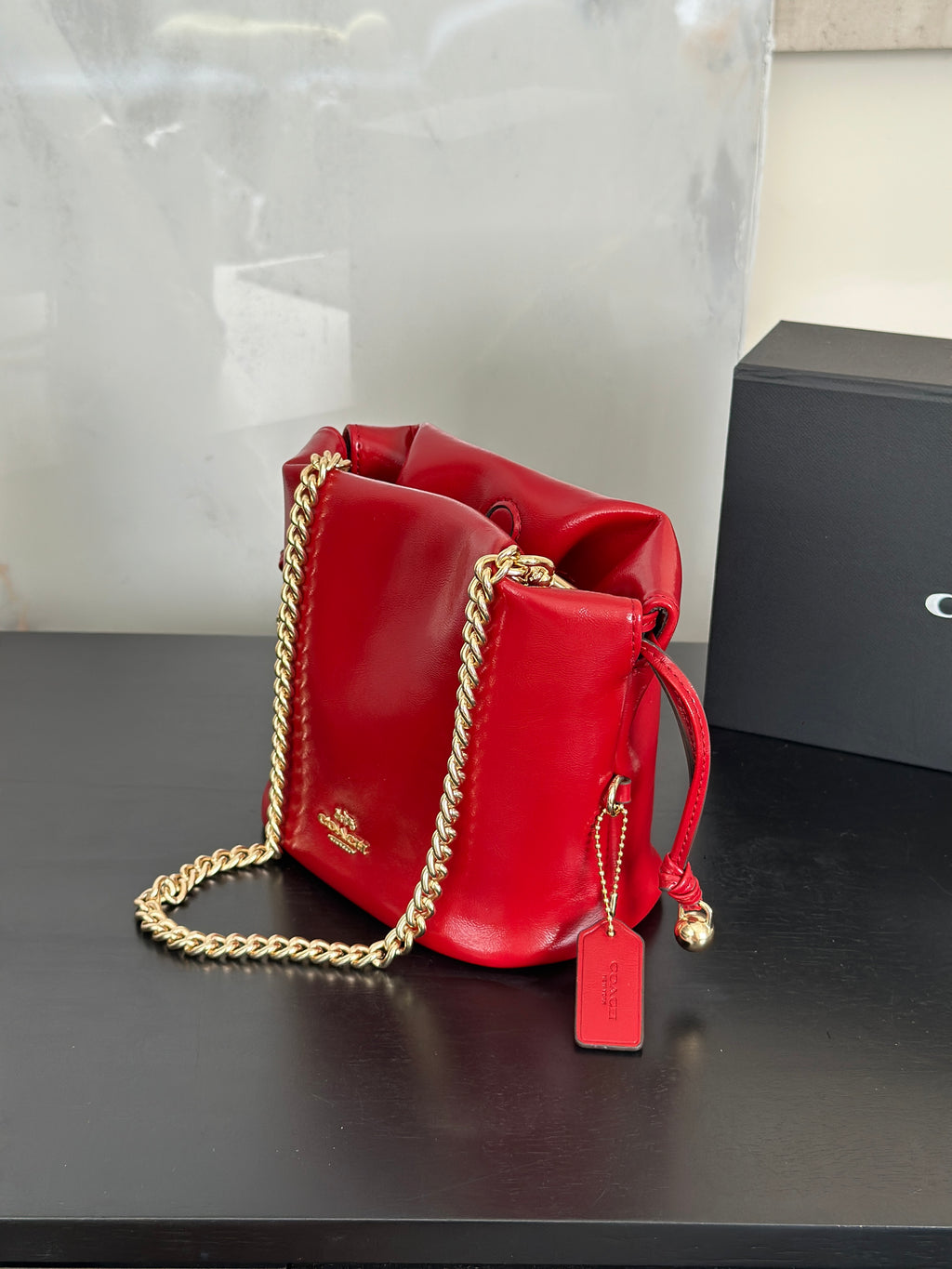 Women's Faye Leather Mini Drawstring Bucket Crossbody Bag