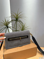 Pearl-Embellished Bow Denim Shoulder Bag