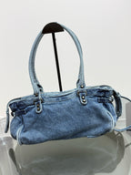 Vintage Washed Denim Baguette Bag – Fringe Shoulder Bag