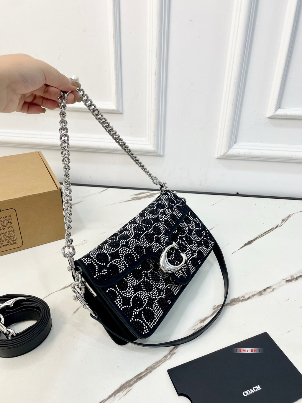 Crystal Embellished Monogram Flap Shoulder Bag