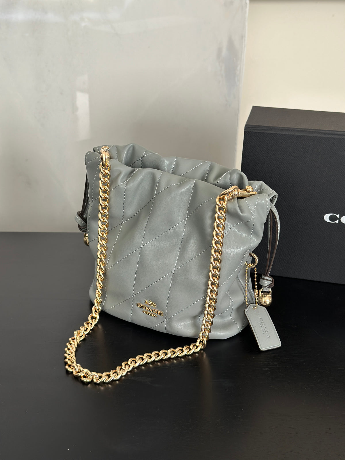 Women's Faye Leather Mini Drawstring Bucket Crossbody Bag
