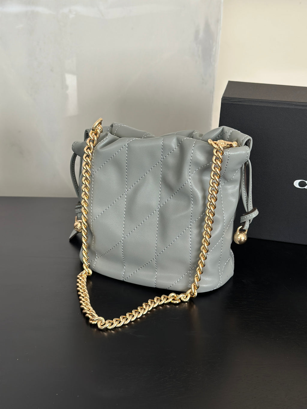Women's Faye Leather Mini Drawstring Bucket Crossbody Bag