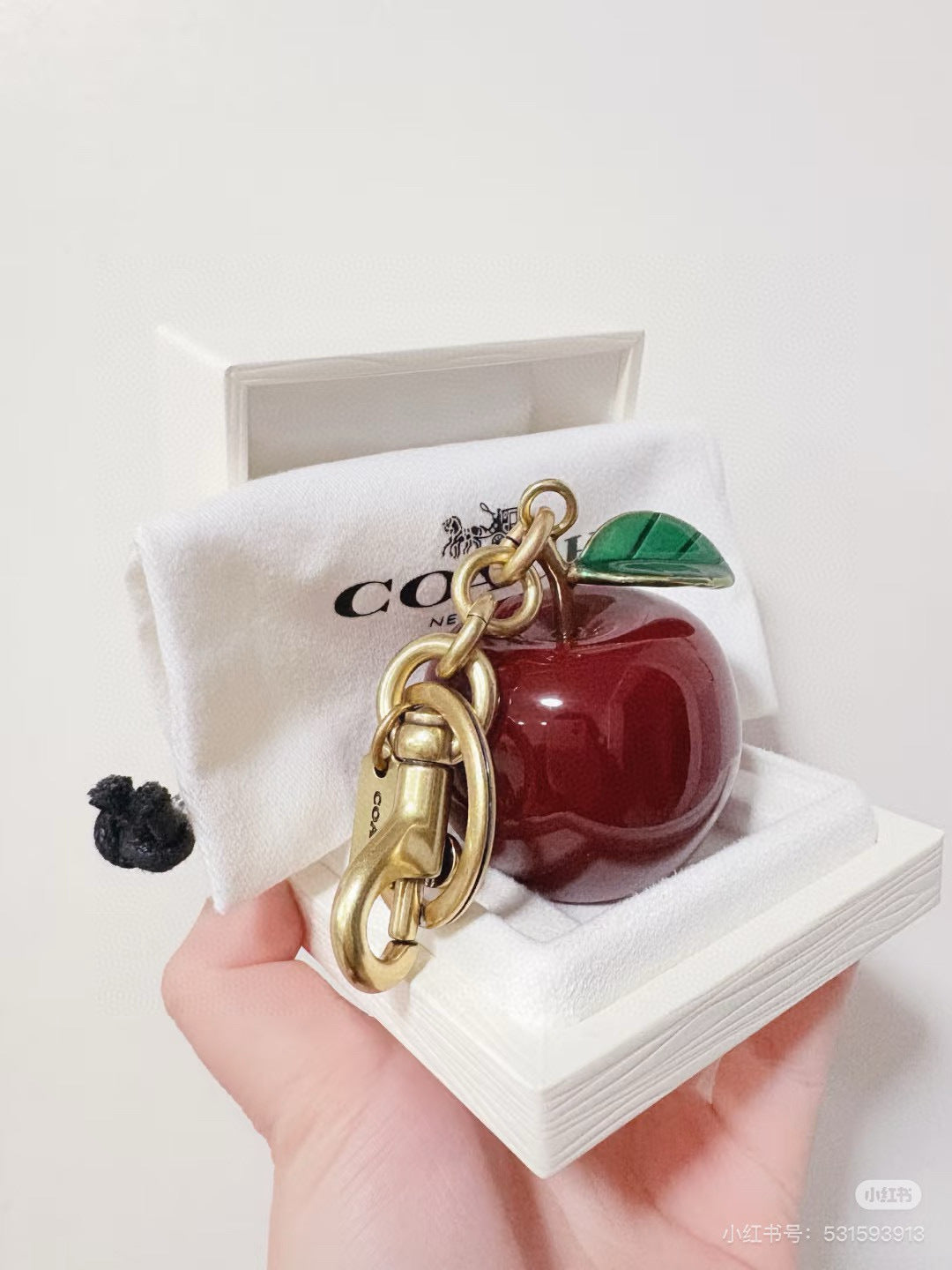Apple Bag Charm Keychain – Glossy Fruit Pendant with Leaf Detail