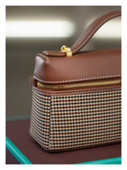 Houndstooth Structured Shoulder Bag with Detachable Strap