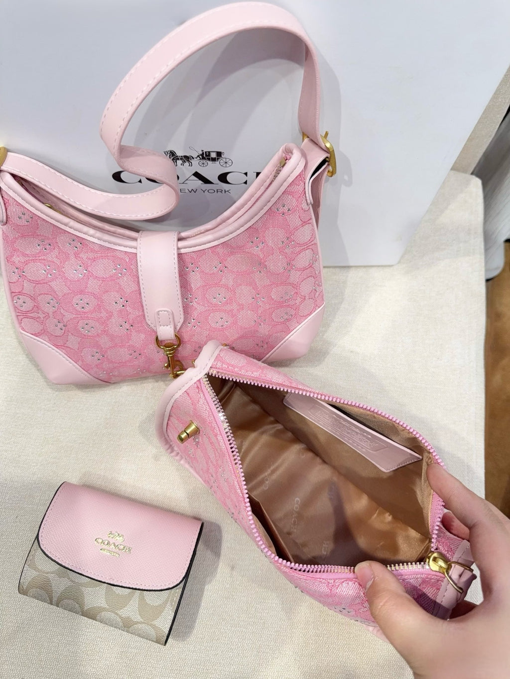 3-Piece Monogram Canvas Shoulder Bag & Wallet Set