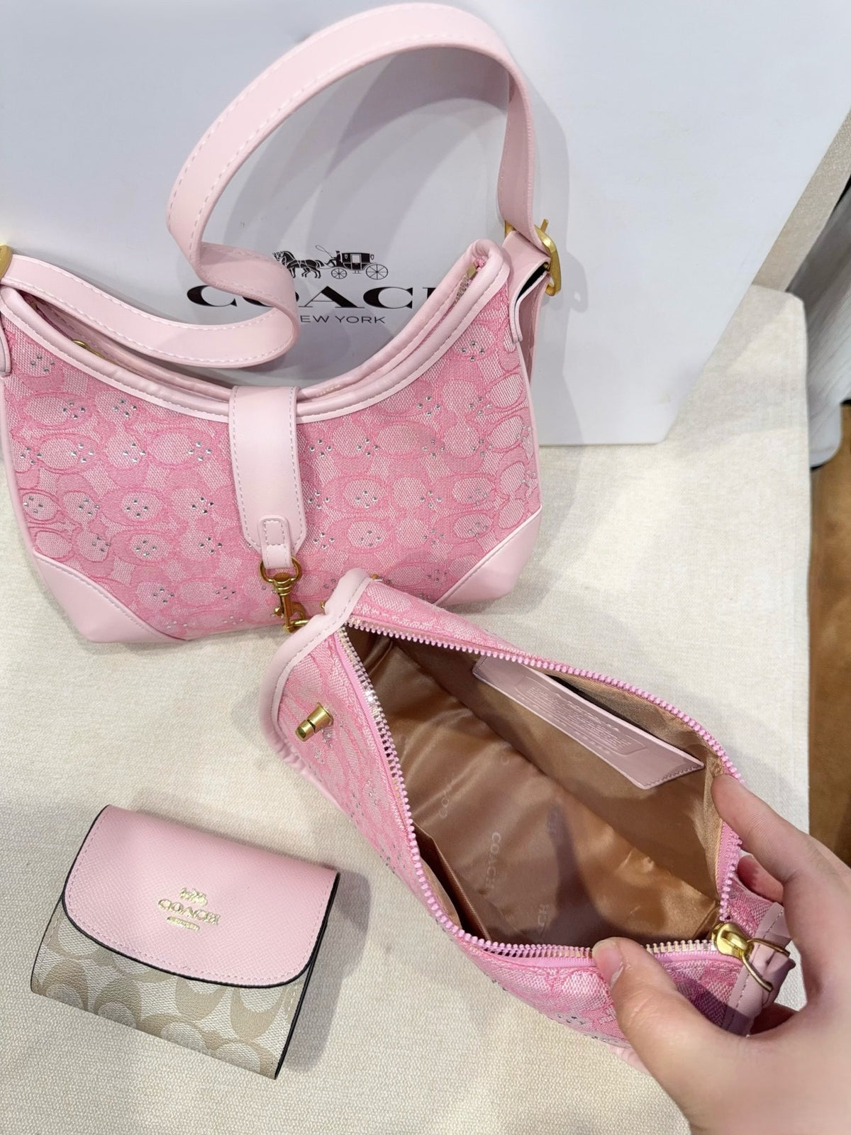3-Piece Monogram Canvas Shoulder Bag & Wallet Set