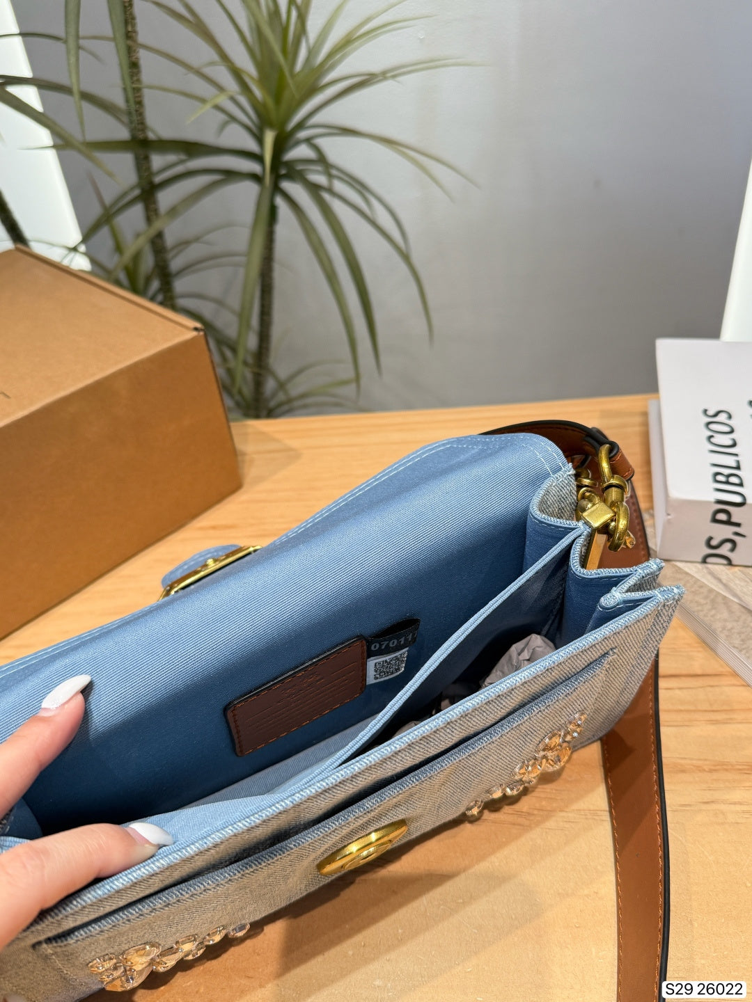 Crystal Embellished Denim Flap Shoulder Bag