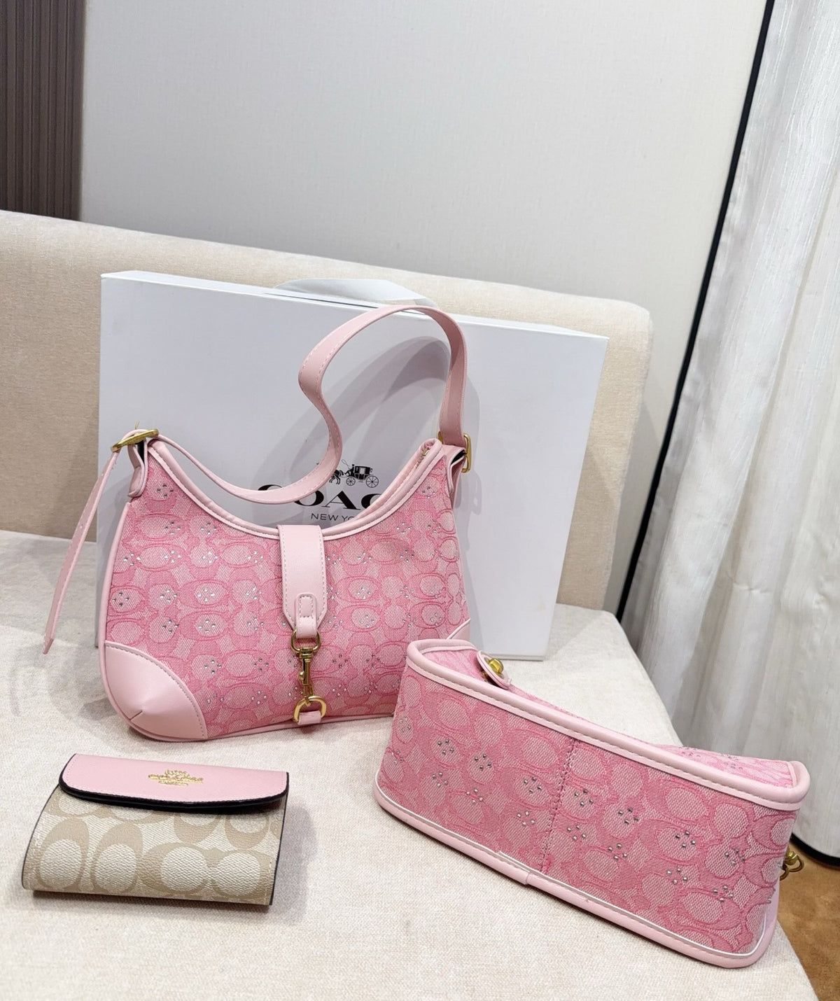 3-Piece Monogram Canvas Shoulder Bag & Wallet Set