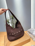 Woven Straw Slouchy Hobo Shoulder Bag