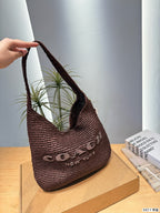 Woven Straw Slouchy Hobo Shoulder Bag