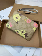 Floral Monogram Wristlet Clutch Pouch – Zip Around Handbag