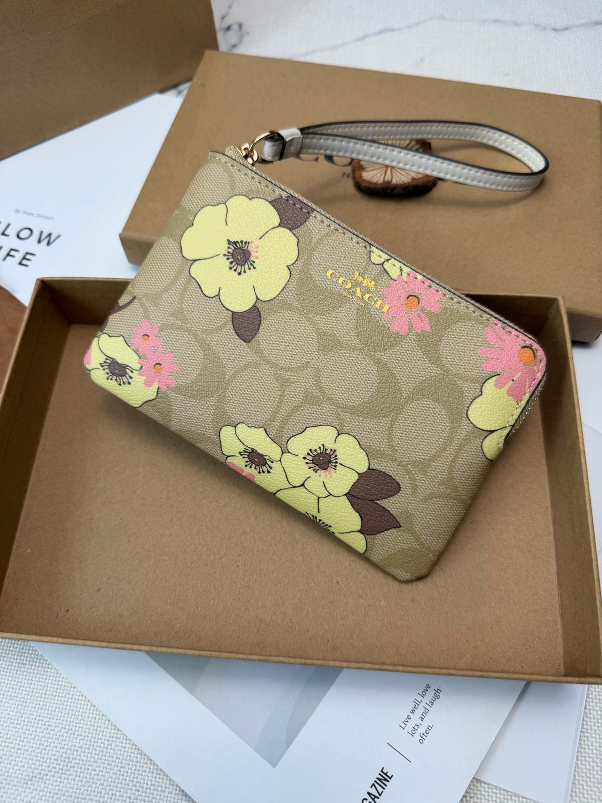Floral Monogram Wristlet Clutch Pouch – Zip Around Handbag