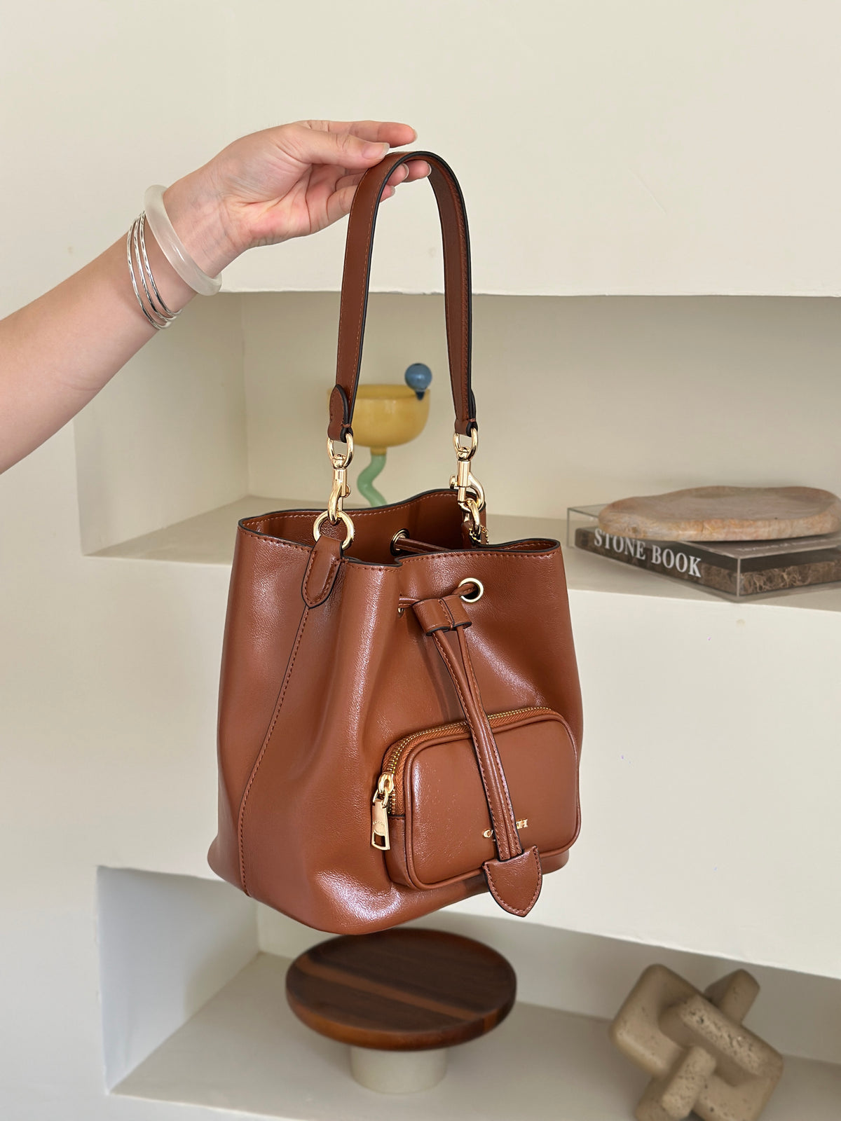 Soft Leather Drawstring Bucket Bag – Everyday Shoulder Bag